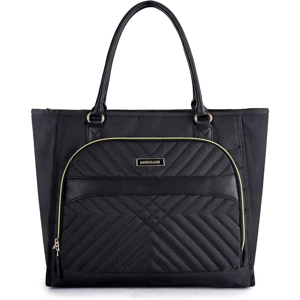 15.6 inch Women Black Tote Top Handle Laptop Quilted Work Pocket Handbag